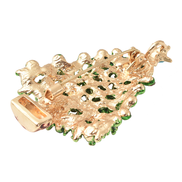 Christmas Simulated Multi Colour Diamond Tree Enamelled Brooch Cum Pendant in Yellow Gold Tone