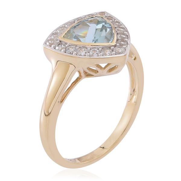 9K Y Gold AA Santa Maria Aquamarine (Trl 1.50 Ct), Natural Cambodian White Zircon Ring 2.000 Ct.