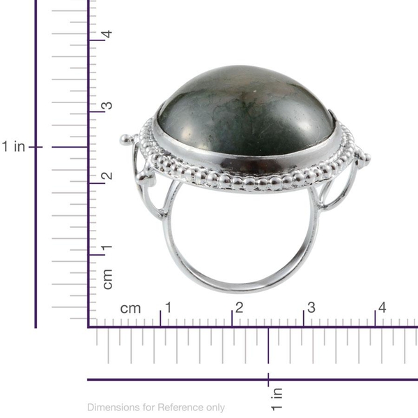 Moss Agate (Ovl) Solitaire Ring in Platinum Bond 39.980 Ct.