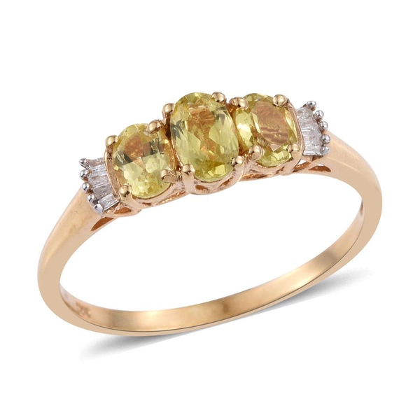 Natural Canary Apatite (Ovl), Diamond Ring in 14K Gold Overlay Sterling Silver 1.250 Ct.