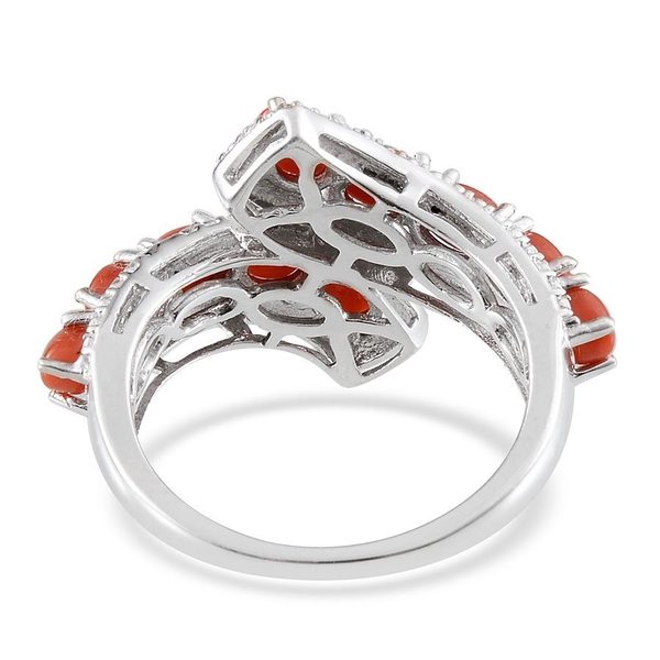 Natural Mediterranean Coral (Ovl), Ring in Platinum Overlay Sterling Silver 1.500 Ct.