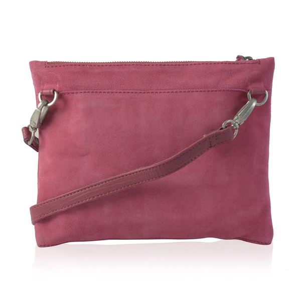 100% Genuine Leather Pink Colour Crossbody Bag with External Zipper Pocket and Removable Shoulder Strap (Size 25x20 Cm)