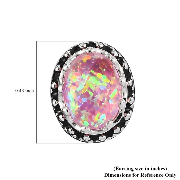 Sajen Silver Cultural Flair Collection- Quartz Doublet Simulated Opal Pink Earrings (with Push Back) in Rhodium Overlay Sterling Silver 2.60 Ct.