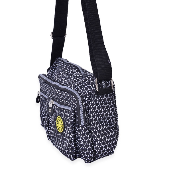 Black and White Colour Multi Pocket Waterproof Crossbody Bag with Adjustable Shoulder Strap (Size 27X18X9 Cm)