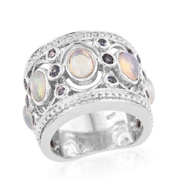 AA Ethiopian Welo Opal (Ovl), Iolite Band Ring in Platinum Overlay Sterling Silver 1.750 Ct.