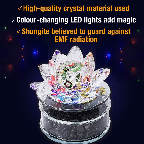 Decorative Crystal Lotus with Shungite and Solar Rotating Base (Size  8.8x9.5 Cm) - Multi