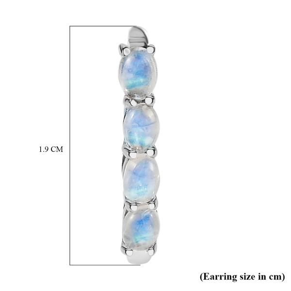 Rainbow Moonstone Hoop Earrings with Hoop in Platinum Overlay Sterling Silver 2.00 Ct.