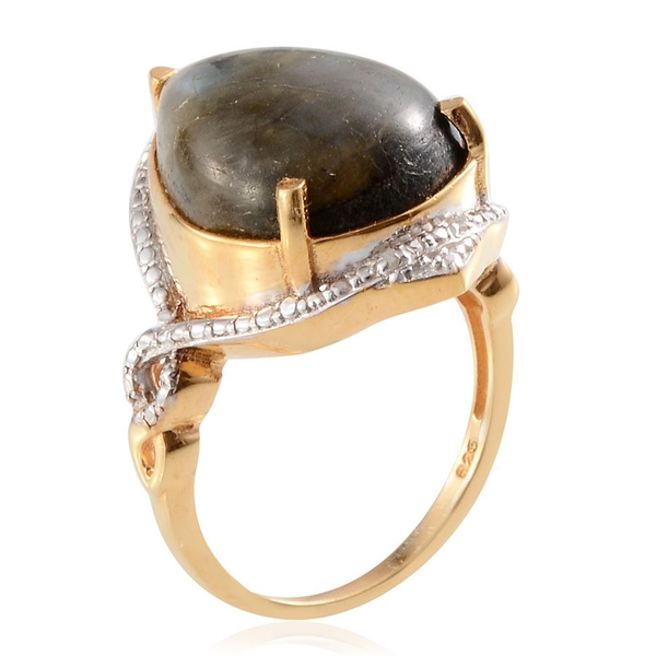 Labradorite (Pear 15.50 Ct), Diamond Ring in 14K Gold Overlay Sterling Silver 15.520 Ct.