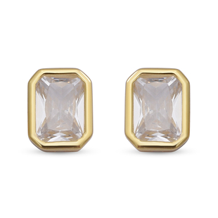 Elanza Simulated Diamond Stud Earrings (with Push Back) in Yellow Gold Overlay Sterling Silver