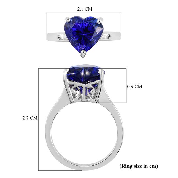 RHAPSODY 950 Platinum AAAA Tanzanite and Diamond (VS-E-F) Heart  Ring 5.280 Ct, Platinum Wt. 5.97 Gms
