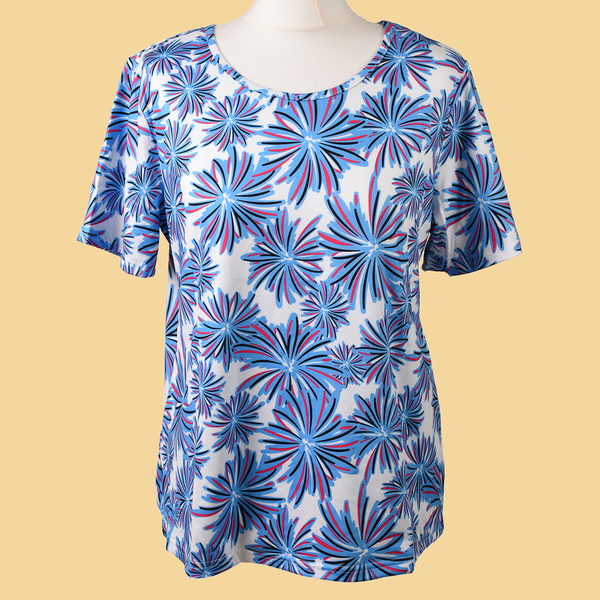 Aura Boutique Printed Short Sleeve Top - White & Blue