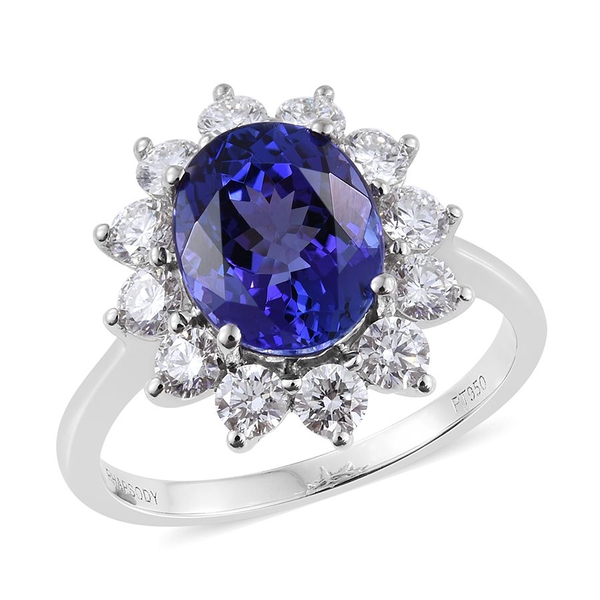 RHAPSODY 950 Platinum AAAA Tanzanite (Ovl 3.35 Ct), Diamond Floral Ring 4.350 Ct.