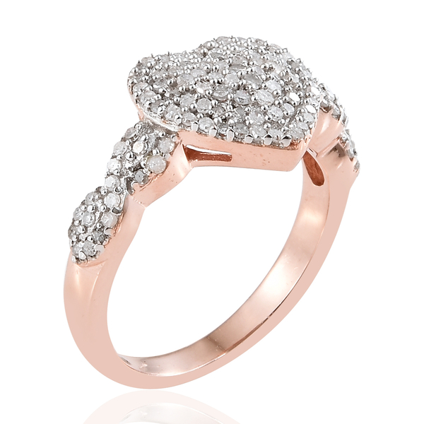 Diamond (Rnd) Heart Ring in Rose Gold Overlay Sterling Silver 0.450  Ct