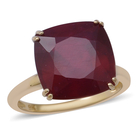 (Size P) One Time Deal- 9K Yellow Gold African Ruby (FF) (Cushioin 12x12mm) Ring (Size P) 11.00 Ct.