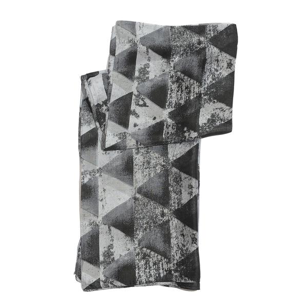 100% Mulberry Silk Triangle Printed Black and Grey Colour Pareo (Size 180x100 Cm)