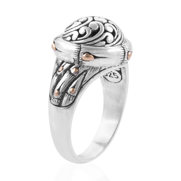 Bali Legacy Collection 18K Yellow Gold and Sterling Silver Filigree Ring, Metal wt 7.73 Gms.