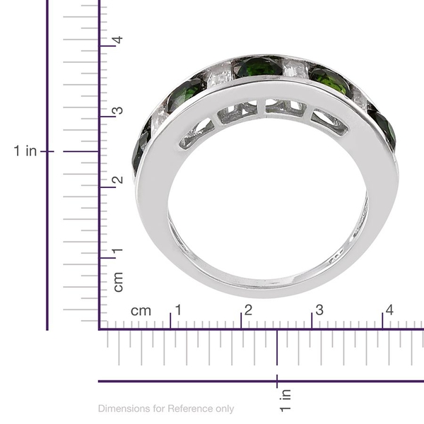 Chrome Diopside (Rnd), White Topaz Half Eternity Band Ring in Platinum Overlay Sterling Silver 2.250 Ct.