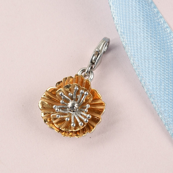 Poppy August Birth Flower Charm in Platinum and Gold Plated Sterling Silver