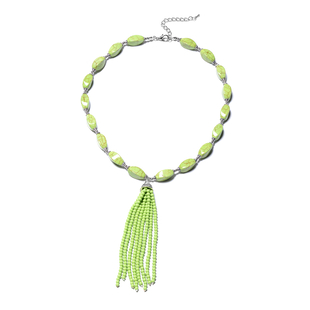 Green Howlite Necklace (Size 18 with 2.5 inch Extender) in Silver Tone 266.50 Ct.