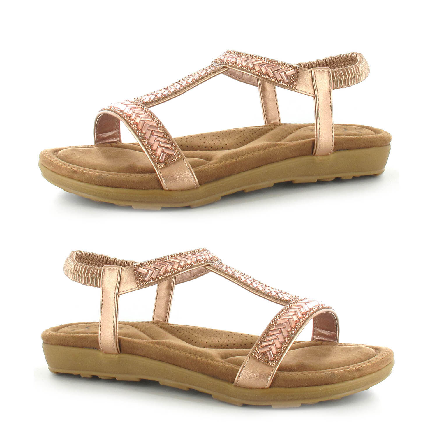 Ella Sandals Joanna Elasticated Sling Back and Open Toe - Rose Gold