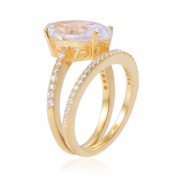 ELANZA AAA Simulated White Diamond 2 Ring Set in Yellow Gold Overlay Sterling Silver