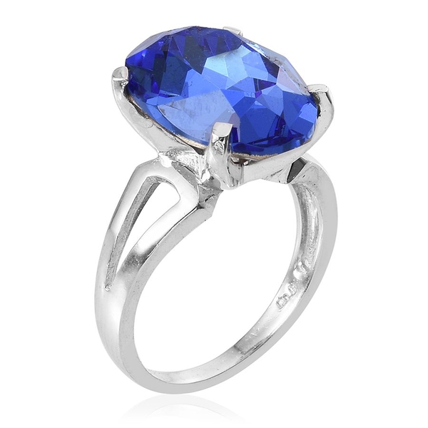 Lustro Stella  - Sapphire Colour Crystal (Ovl) Ring in ION Plated Platinum Bond