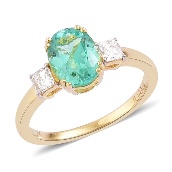 ILIANA 18K Yellow Gold AAA Boyaca Colombian Emerald (Ovl 1.35 Ct), Diamond (SI-G-H) Ring 1.720 Ct.Si