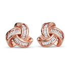 Diamond Triple Knot Stud Earrings (with Push Back) in Rose Gold Overlay Sterling Silver 0.25 Ct.