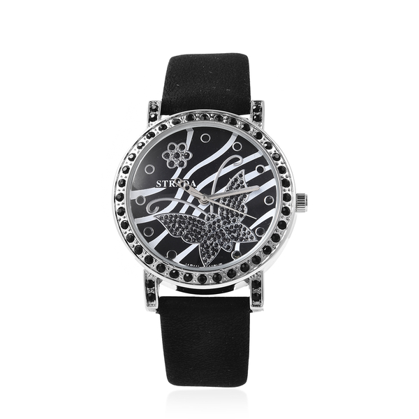 STRADA Japanese Movement Simulated Black Spinel Studded Butterfly Motif Dial Water Resistant Watch i