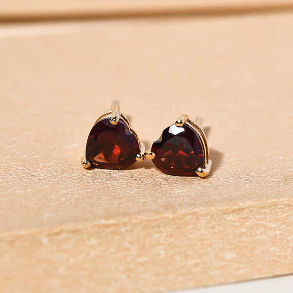 Mozambique Garnet Stud Earrings (with Push Back) in 14K Gold Overlay Sterling Silver 1.72 Ct.
