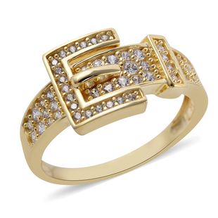 One Time Close Out Deal - 9K Yellow Gold Simulated Diamond Buckle Ring