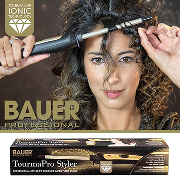 Bauer Tourma Pro Styler with Tourmaline Ceramic Barrel for Frizz Free Curls