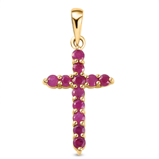 Natural Moroccan Ruby Cross Pendant in 14K Gold Overlay Sterling Silver 1.16 Ct.