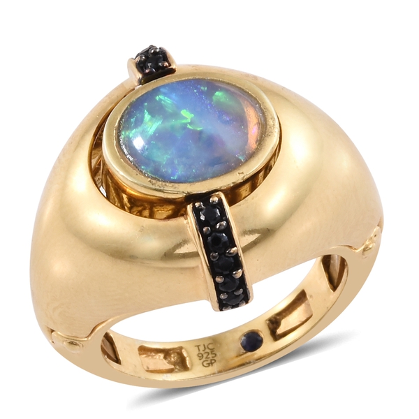 GP 2.50 Ct Ethiopian Welo Opal and Multi Gemstone Solitaire Ring in Gold Plated Silver