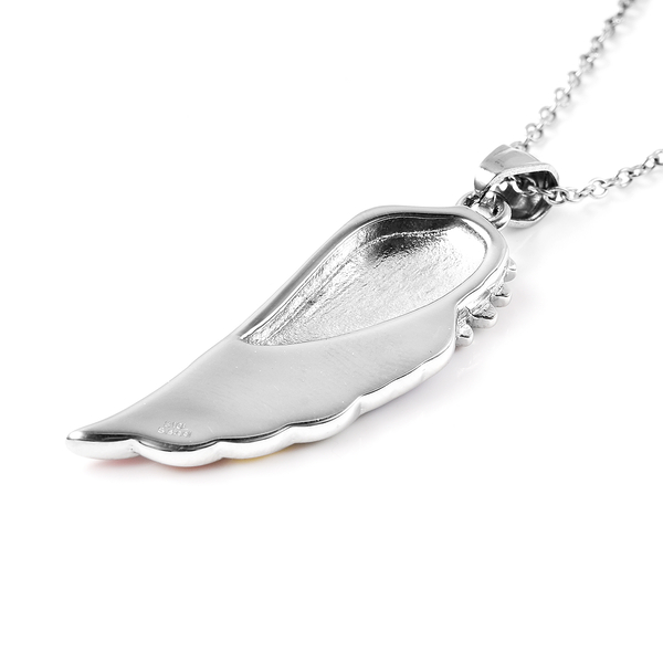 Rainbow Enamelled Angel Wing Pendant with Chain (Size 20) in Stainless Steel