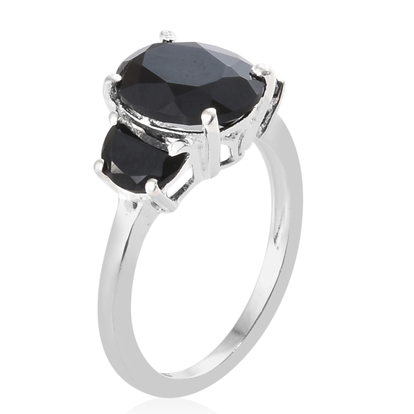 Boi Ploi Black Spinel (Ovl) Three Stone Ring in Sterling Silver 4.250 Ct.