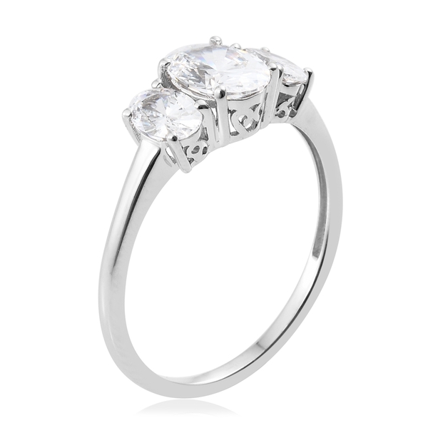 J Francis - 9K White Gold (Ovl) 3 Stone Ring Made with Finest CZ