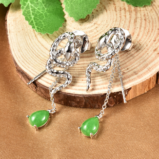 Rachel Galley Venom (Snakes) Collection - Green Jade Earrings (with Push Back) in Rhodium Overlay St