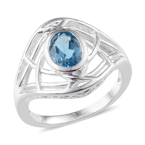 Electric Swiss Blue Topaz (Ovl) Solitaire Ring in Sterling Silver 1.250 Ct.