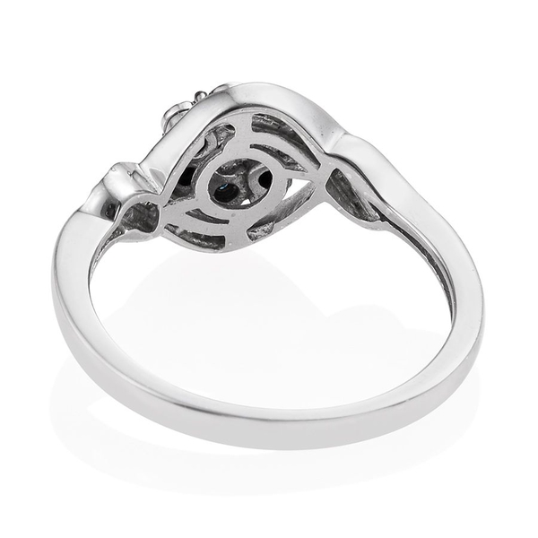 Blue Diamond, White Diamond Floral Ring in Platinum Overlay Sterling Silver 0.200 Ct.