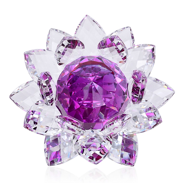 Home Decor - Purple and White Austrian Crystal Lotus Flower on a Stand