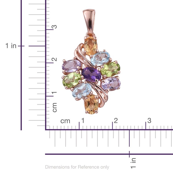 Sky Blue Topaz (Ovl), Amethyst, Hebei Peridot, Rose De France Amethyst and Citrine Pendant in Rose Gold Overlay Sterling Silver 4.250 Ct.