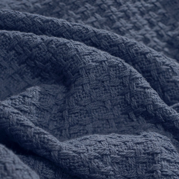 100% Cotton Jacquard Chenille Dark Blue Colour Plaid (Size 150x125 Cm)