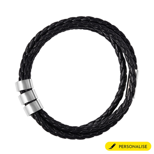 Personalised Engravable 3 Rings Leather Bracelet