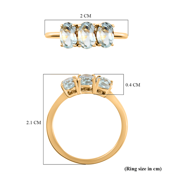 Aquamarine Trilogy Ring in 14K Gold Overlay Sterling Silver 1.22 Ct.