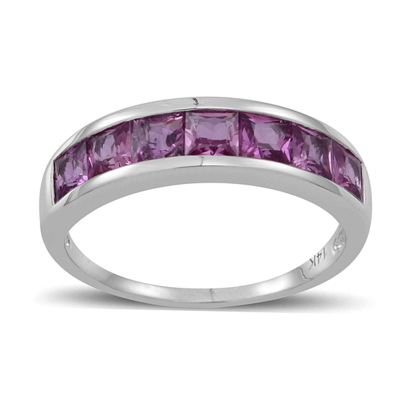14K W Gold Pink Sapphire (Sqr) Half Eternity Band Ring 2.500 Ct.