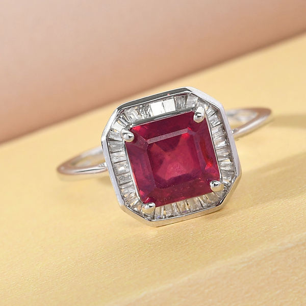 9K White Gold African Ruby (FF) (Asscher Cut) and Diamond Ring 2.79 Ct.