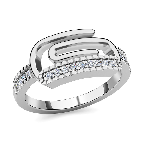 White Diamond Ring in Platinum Overlay Sterling Silver 0.17 Ct
