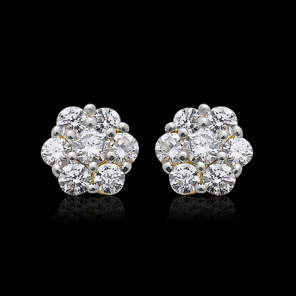 ILIANA 18K Y Gold IGI Certified Diamond (Rnd) (SI/ G-H) Floral Stud Earrings (with Screw Back) 1.000 Ct.