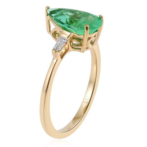 ILIANA 18K Yellow Gold 2.10 Carat Pear AAA Boyaca Colombian Emerald Ring With Diamond SI G-H